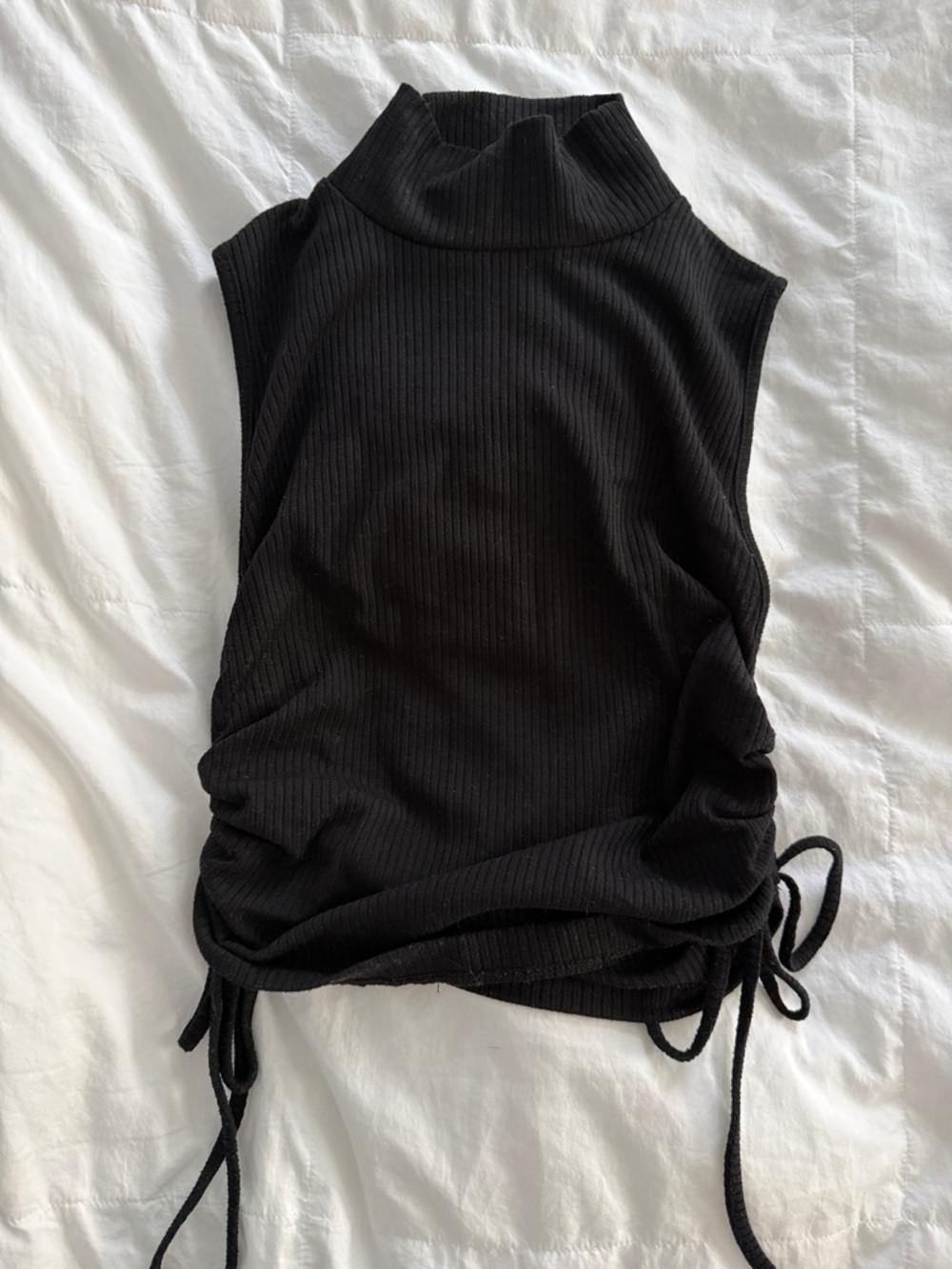 Zara Black Ribbed Mock Neck Sleeveless Tank with Side Ties